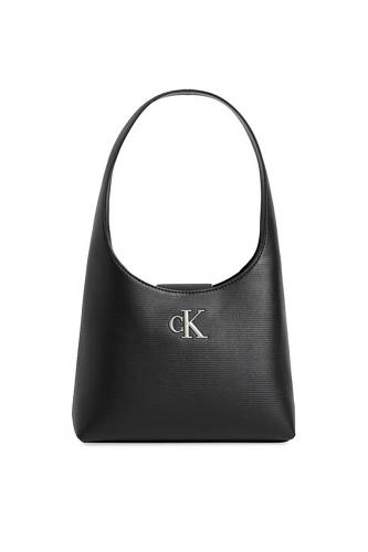 CK Jeans γυναικεία τσάντα ώμου ribbed με μεταλλικό λογότυπο - K60K611212 Μαύρο ONE SIZE